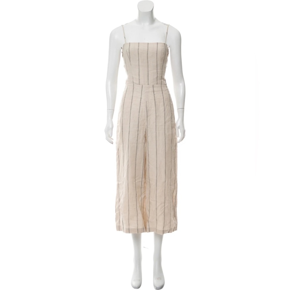 Reformation Jager Open-back Striped Linen Cream Jumpsuit US 4 S